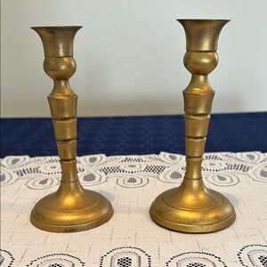 Vintage Brass Candle Holders made in India H 6 in.